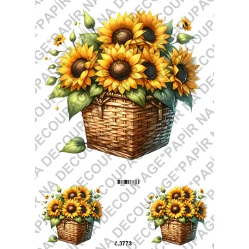 Umělecký papír Rýžový a soft papír na decoupage - Květinový košík - KB03773 Materiál: Soft, Rozměr: A4