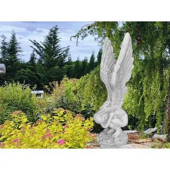 Zahradní dekorace ZahradniDekorace socha anděla - mlčící strážce, mramor se šedou patinou, výška 70 cm, 17 kg