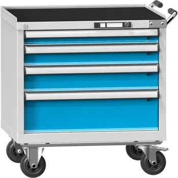 Dílenský stůl POLAK Mobilní kontejner ZDM 59-2, modrošedá RAL 5007, korpus - pastelová modrá RAL 5024, Výsuv a nosnost zásuvek: T - výsuv 100%, nosnost zásuvky 200 kg