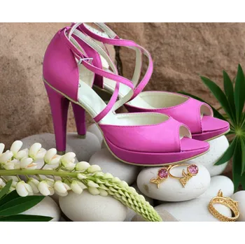 Dámské lodičky Saténové svatební boty na platformě - tmavě růžové Velikost obuvi: 42