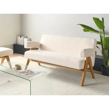 Pohovka 2místná pohovka krémově bílá světle hnědá buklé čalounění dřevěné nohy retro styl obývací pokoj Beliani