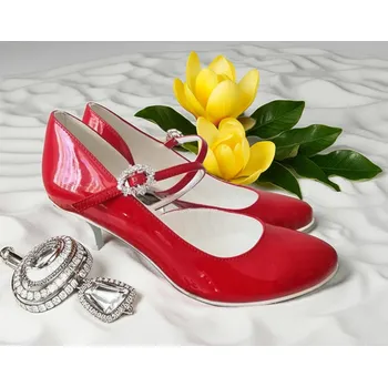 Dámské lodičky Červené lakované lodičky s ozdobnou přezkou Velikost obuvi: 34