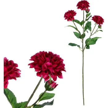 umělá květina Jiřina - umělá květina, 5 květů, tmavě růžová barva