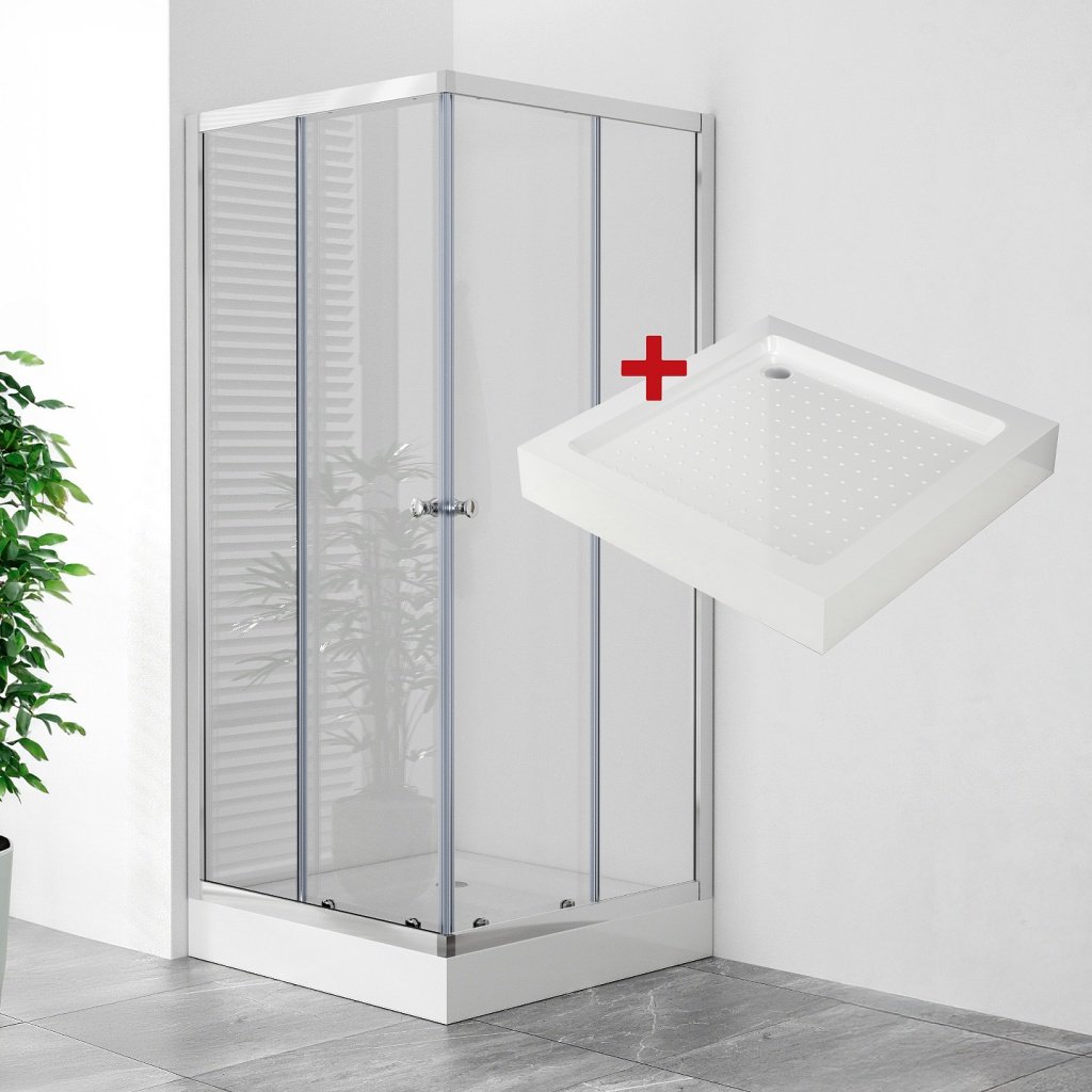WellMall POINT Q LOR 80 Clear Čtvercový sprchový kout s akrylátovou vaničkou, skladem