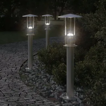 Venkovní osvětlení Zahradní lampa na sloupek, stříbrná, 60 cm, nerezová ocel