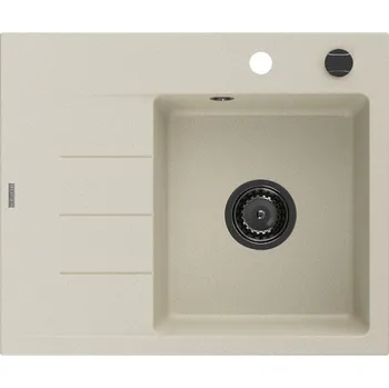 Granitový dřez Mexen Ben granitový dřez 1-komorový s okapničkou, pravý 600 x 500 mm, béžový, černý sifon - 6523605000-69-B Granitové dřezy