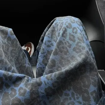 Pánské džíny unisex volné džíny – rovný střih, leopardí vzor Velikost: S, Barva (Varianta): Modrá