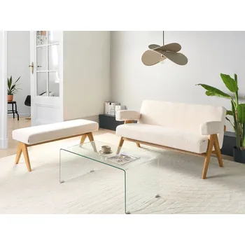 Pohovka 4místná sedací souprava krémově bílá světle hnědá buklé čalounění dřevěné nohy 2místná pohovka lavice retro styl obývací pokoj Beliani