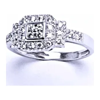 Prsten Zlatý zdobný prsten Art deco , čiré zirkony - VR210 - bílé zlato (Prstýnek se zirkony v bílém zlatě)