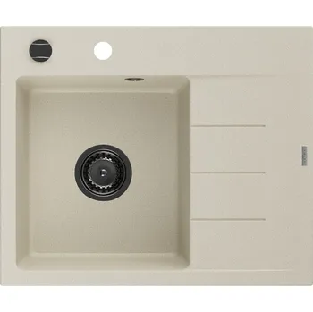 Mexen Ben granitový dřez 1-komorový s odkapávačem, levý 600 x 500 mm, béžový, černý sifon - 6522605000-69-B Granitové dřezy