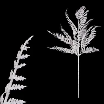 umělá květina Kapradí - umělá větev, bílá se třpytkami