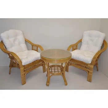 Zahradní sestava Ratanová sedací souprava Rio De Janeiro 2+1 medová polstry bílé