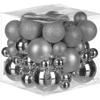 Vánoční ozdoba Ozdoby plastové - barva stříbrná, mix velikostí, cena za balení (62 ks) Barva: Stříbrná