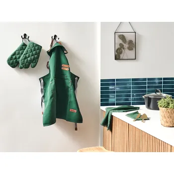 Kuchyňská zástěra Kuchyňský textil Set Zelená zástěra chňapky do trouby Utěrky na vaření Kuchyňská sada Beliani