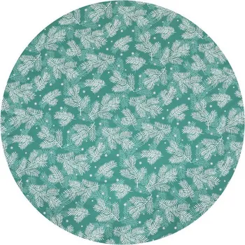 ubrus Ubrus sametový kulatý, zelený - vánoční bílý vzor, 100% polyester, pr. 140 cm
