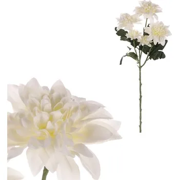 umělá květina Jiřina - umělá řezaná, 5 květů, barva bílá