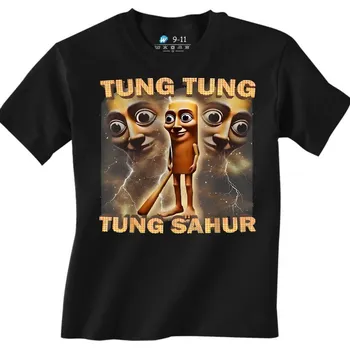 Chlapecké tričko Dětské tričko Italský Brainrot Tung Tung Tung Sahur (Velikost: 3-4, Barva: Černá)