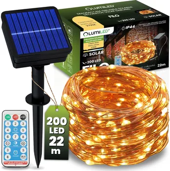 Venkovní osvětlení Girlanda solární zahradní 200x LED Ozdobne Druciki 22m 3000K Teplá + Ovladač FILO LUMILED