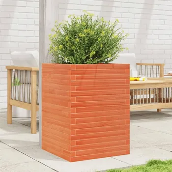 Květináč Zahradní květináč, voskovaný bronz, 50x50x68,5 cm, borovicové dřevo