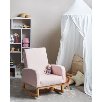 Křeslo Dětské houpací křeslo světle růžové buklé čalounění dřevěné nohy s područkami křesílko pro děti dětský pokoj Beliani