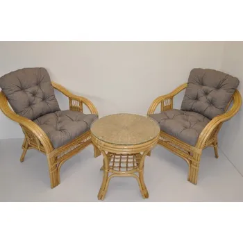 Zahradní sestava Ratanový set RIO DE JANEIRO 2+1 med polstry šedý melír