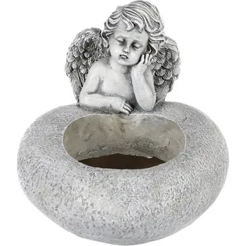 Srdce s andělem - pietní obal, polyresin, barva šedá