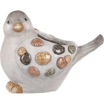 Obal na květináč Ptáček - magnesium, obal na květiny, šedý s kamínky