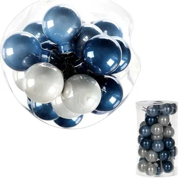 Vánoční dekorace Ozdoby skleněné - pr. 2,5 cm, modré a šedé, cena za balení (36 ks)