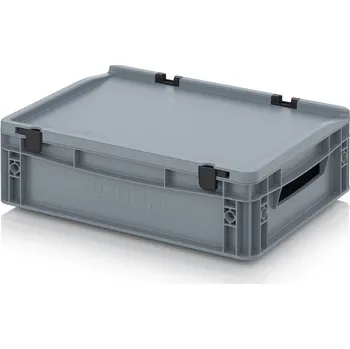 Euro přepravky včetně víka s panty 40 x 30 x 13,5 cm, držadla otevřená - Stříbrošedá - materiál: PP - ED 43/12