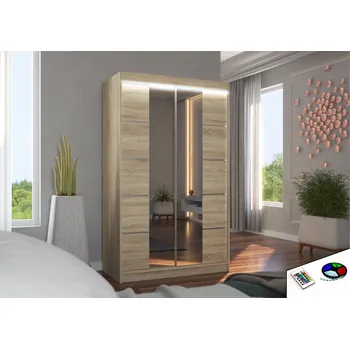 Šatní skříň ADRK Šatní zrcadlová skříň posuvná s LED osvětlením GENUA S 120 L, dub sonoma