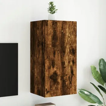 Televizní stolek VidaXL Nástěnná TV skříňka s LED, kouřový dub, 40,5x35x80 cm