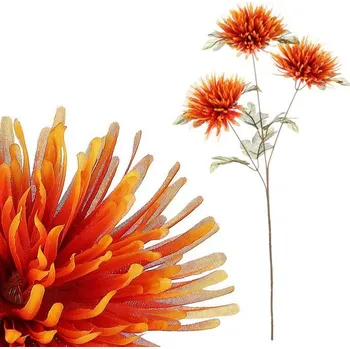 umělá květina Chryzantéma - umělá řezaná, 3 květy, oranžová
