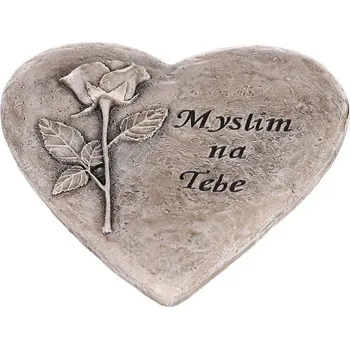 umělá květina Srdce s růží a nápisem - na pověšení, polyresin, šedé