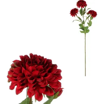 umělá květina Jiřina - umělá květina, 5 květů, tmavě červená barva