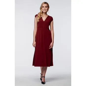 Dámské šaty Delší vínové dámské šaty s řasením v pase 7021 velikost M