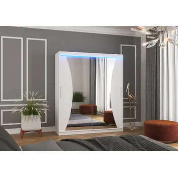 Šatní skříň ADRK Šatní zrcadlová skříň posuvná s LED osvětlením CHARLOTTE W 180 L, bílá