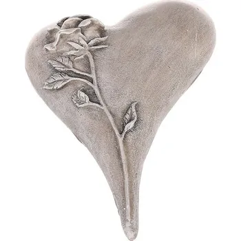 umělá květina Srdce zaoblené s růží - polyresin, šedé