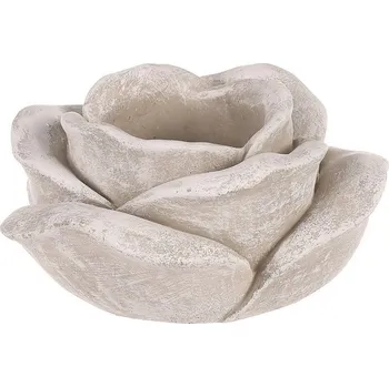 umělá květina Obal pietní na květiny - betonový, květ růže, menší, šedý, 23 cm Šedý