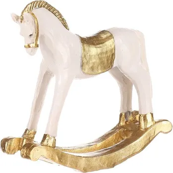 umělá květina Koník houpací - soška z polyresinu, malá, barva bílo-zlatá