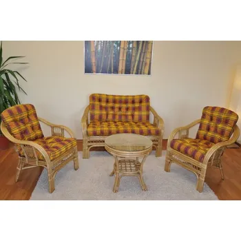 Zahradní sestava Ratanová sedací souprava Rio De Janeiro medová polstry okrová kostka