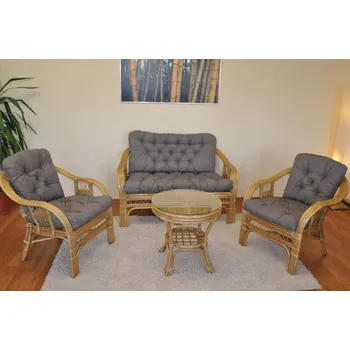 Zahradní sestava Ratanová sedací souprava Rio De Janeiro medová polstry šedý melír