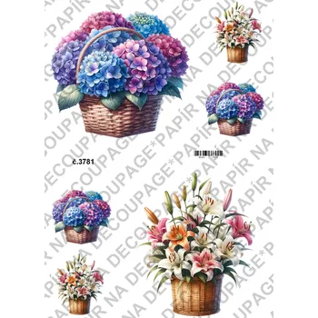Umělecký papír Rýžový a soft papír na decoupage - Květinový košík - KB03781 Materiál: Soft, Rozměr: A4