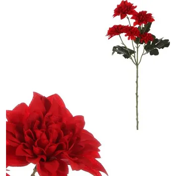 umělá květina Jiřina - umělá řezaná, 5 květů, barva červená