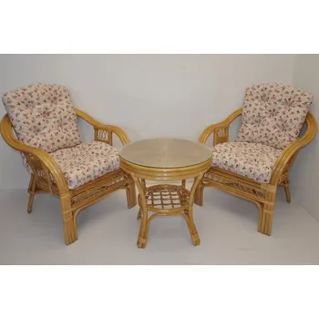 Zahradní sestava Ratanový set RIO DE JANEIRO 2+1 med polstry motiv růžičky