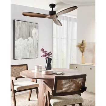 Stropní ventilátor Stropní ventilátor hnědý masivní dřevo dálkové ovládání 5 možností rychlosti rustikální tradiční styl obývací pokoj ložnice Beliani