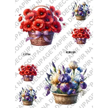 Umělecký papír Rýžový a soft papír na decoupage - Květinový košík - KB03784 Materiál: Soft, Rozměr: A4