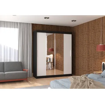 Šatní skříň ADRK Šatní zrcadlová skříň posuvná DALLAS B-W 180, bílá/černá