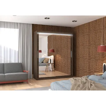 Šatní skříň ADRK Šatní zrcadlová skříň posuvná s LED osvětlením ETTORE CH 180 L, choco