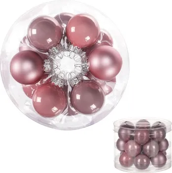 Vánoční dekorace Ozdoby skleněné - pr. 4 cm, barva růžová, cena za balení (18 ks)