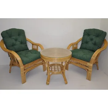 Zahradní sestava Ratanový set RIO DE JANEIRO 2+1 medový polstry tmavě zelený melír